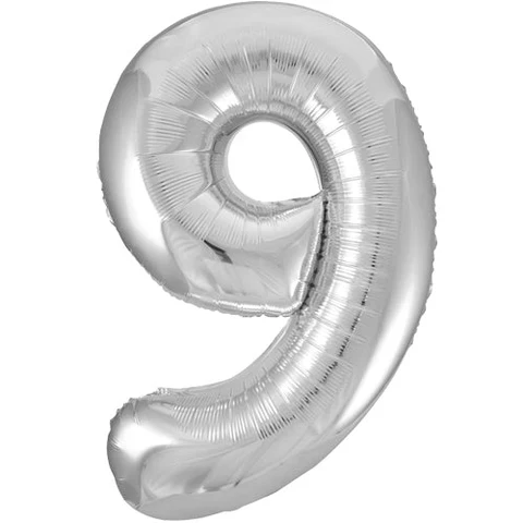 Silver Glitz Number 9 Foil Balloon 86cm