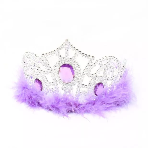 Silver Plastic Tiara With Feather Trim - Image 2