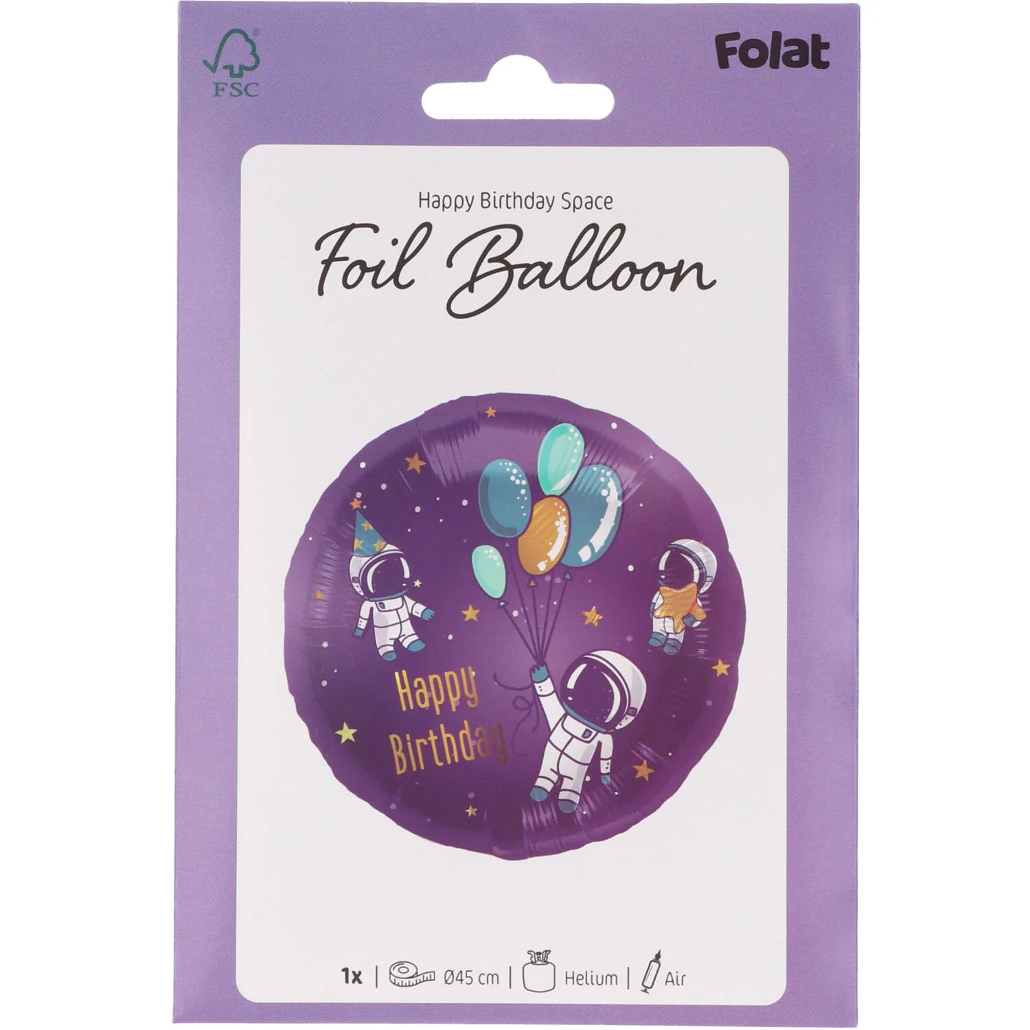 Space Happy Birthday Foil Balloon 45 cm - Image 3
