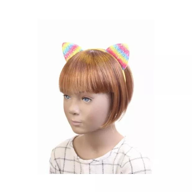 Sparkly Satin Rainbow Cat Ears Alice band Headband - Image 3