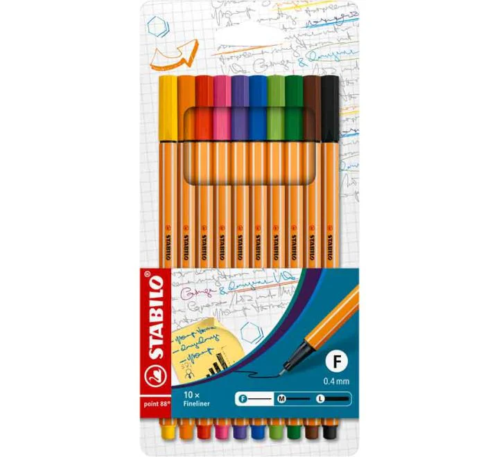 Stabilo Point 88 Coloured Fine Liner pens (Pack of 10)