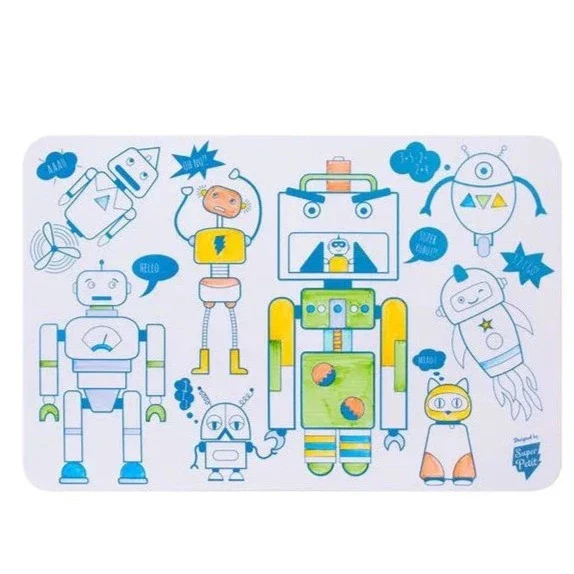Super Petit Reusable Mini Colouring Mat & Pens Set - Robot Theme - Image 5