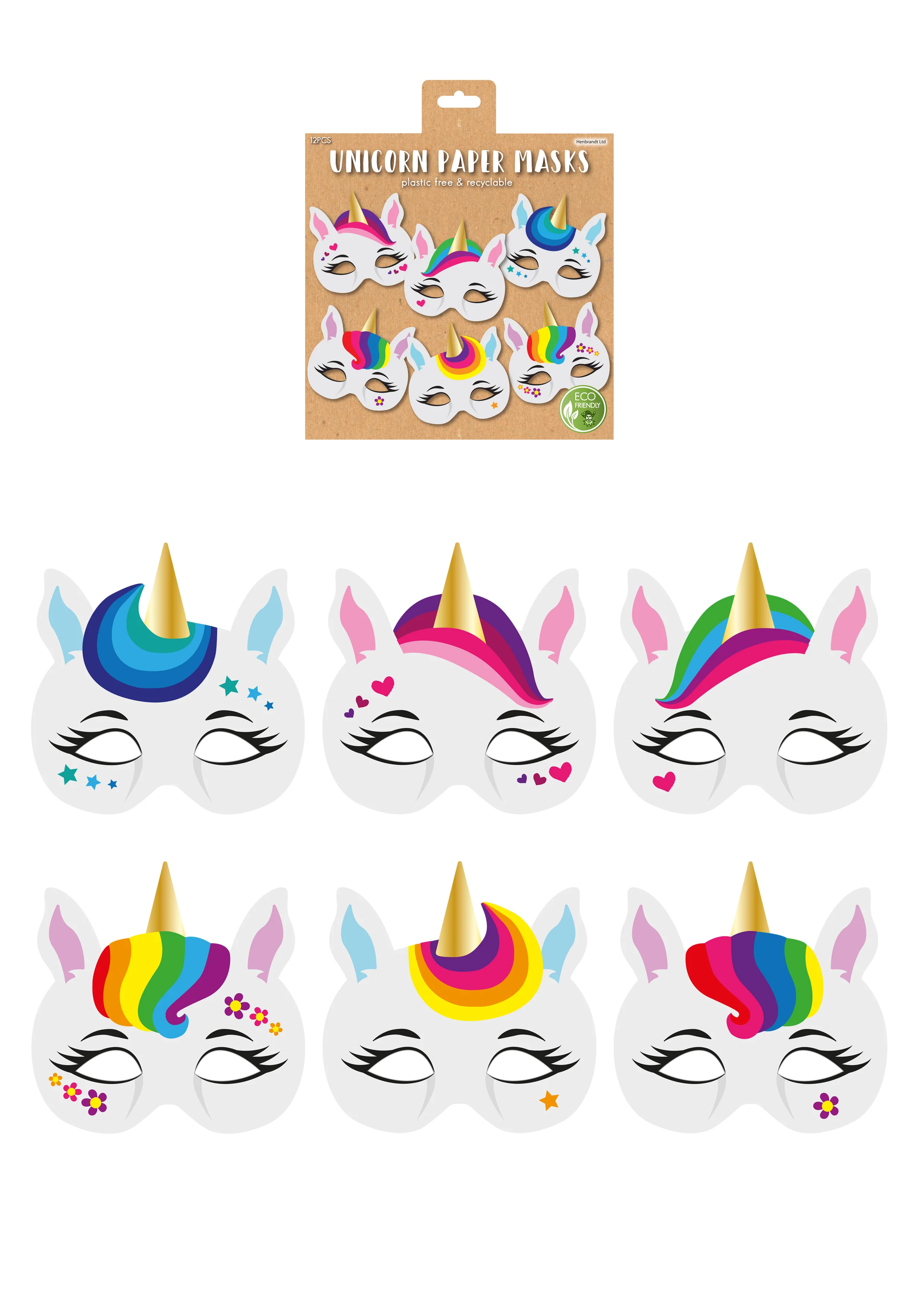 Unicorn Kids Party Masks (pack of 12)
