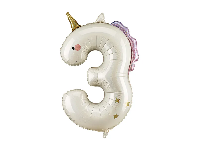 Unicorn Number 3 Foil Balloon, 93cm