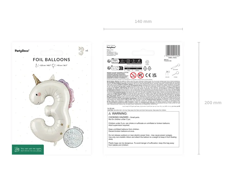 Unicorn Number 3 Foil Balloon, 93cm - Image 4