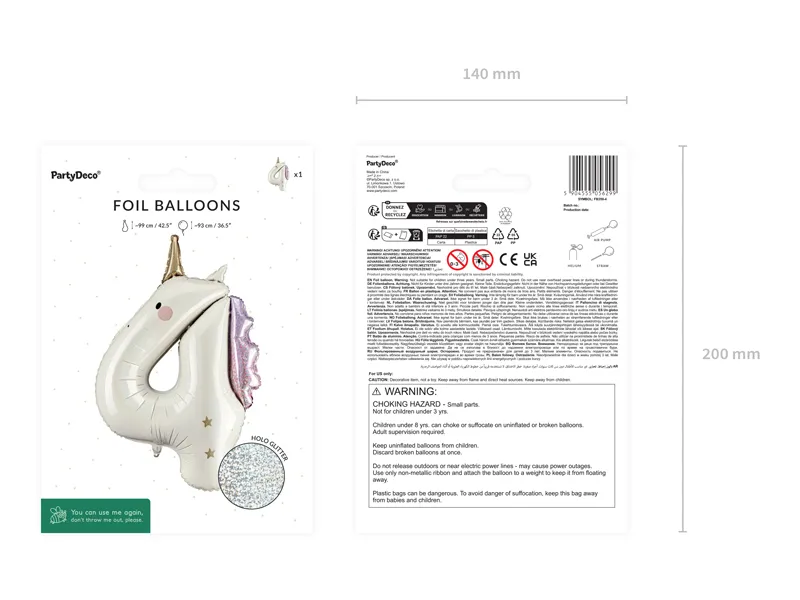 Unicorn Number 4 Foil balloon, 93cm - Image 3