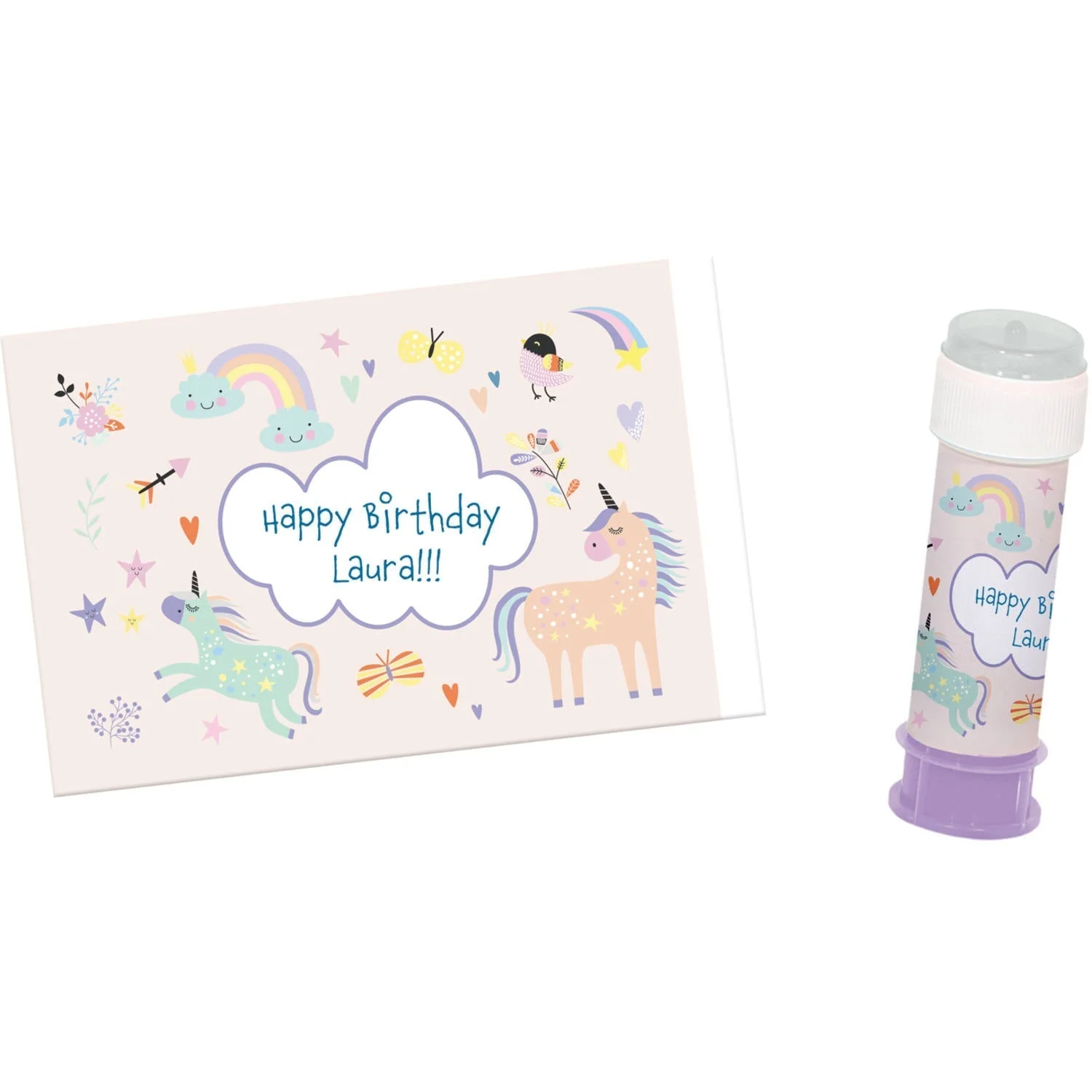 Unicorns & Rainbows Bubble Tub Party Name Stickers (6 pieces)
