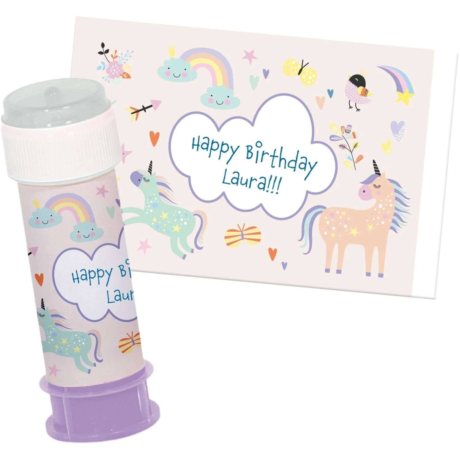 Unicorns & Rainbows Bubble Tub Party Name Stickers (6 pieces) - Image 2