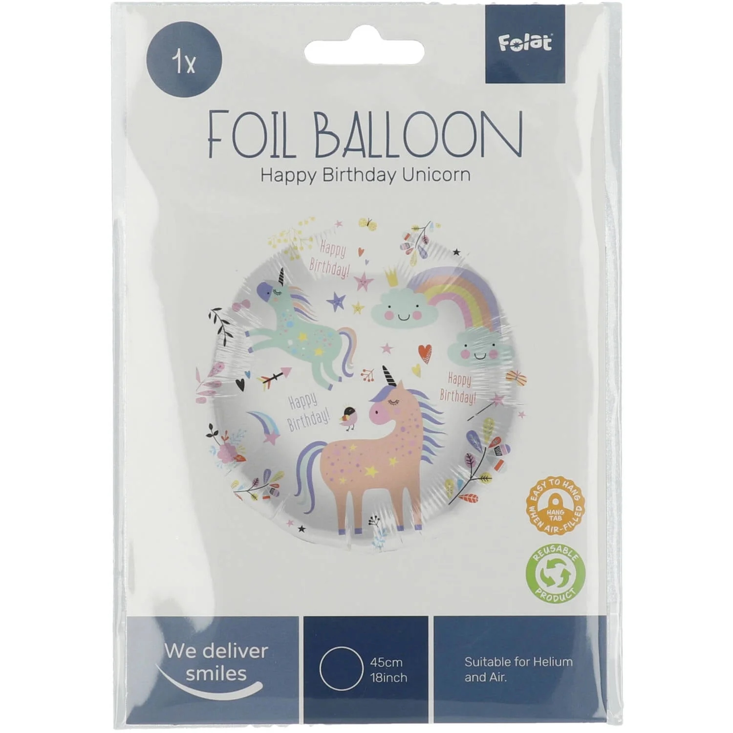 Unicorns & Rainbows Foil Birthday Party Balloon - "Happy Birthday" -  (45 cm) - Image 2