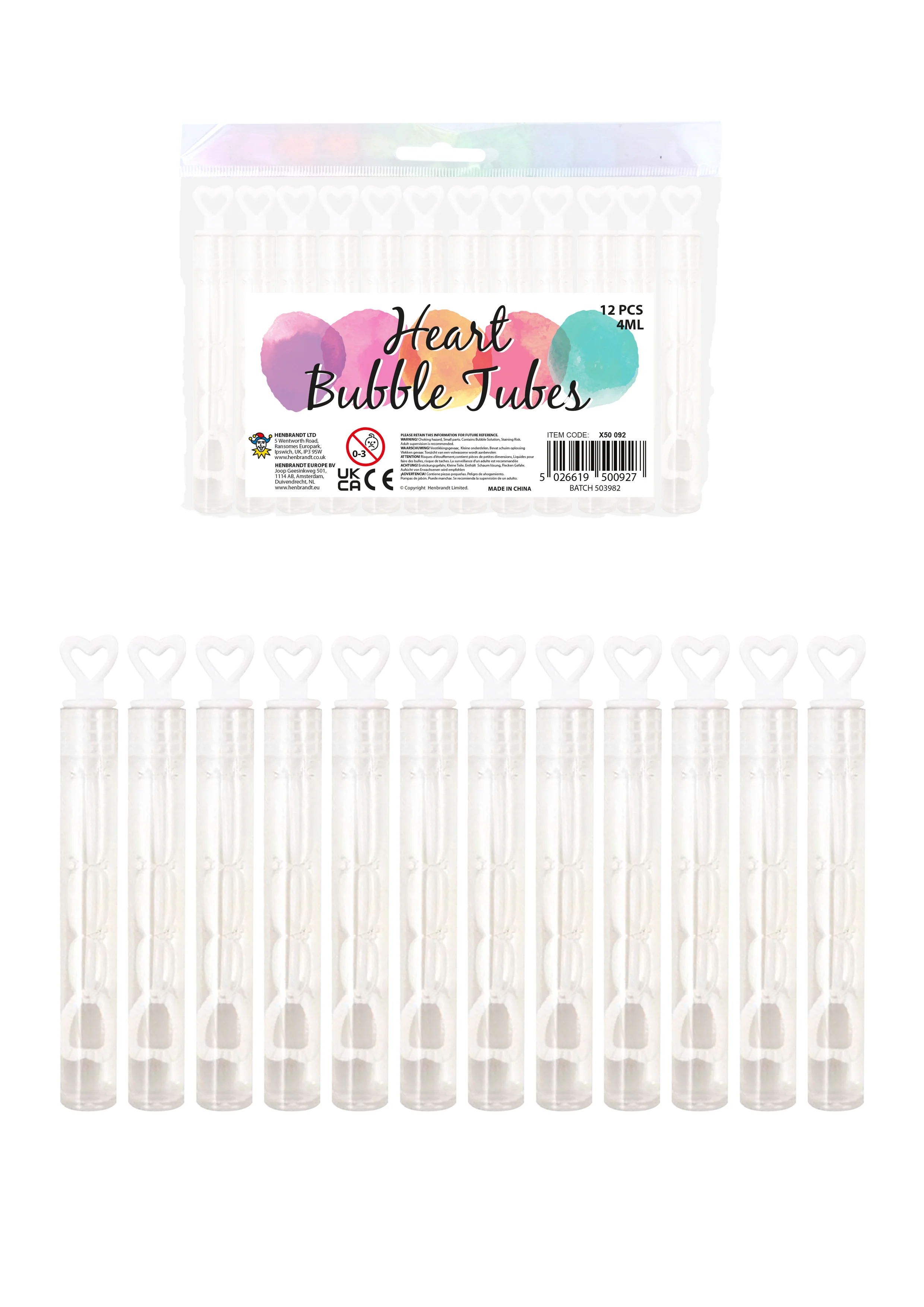 Wedding Heart Bubble Tubes with Wands Pack of 12