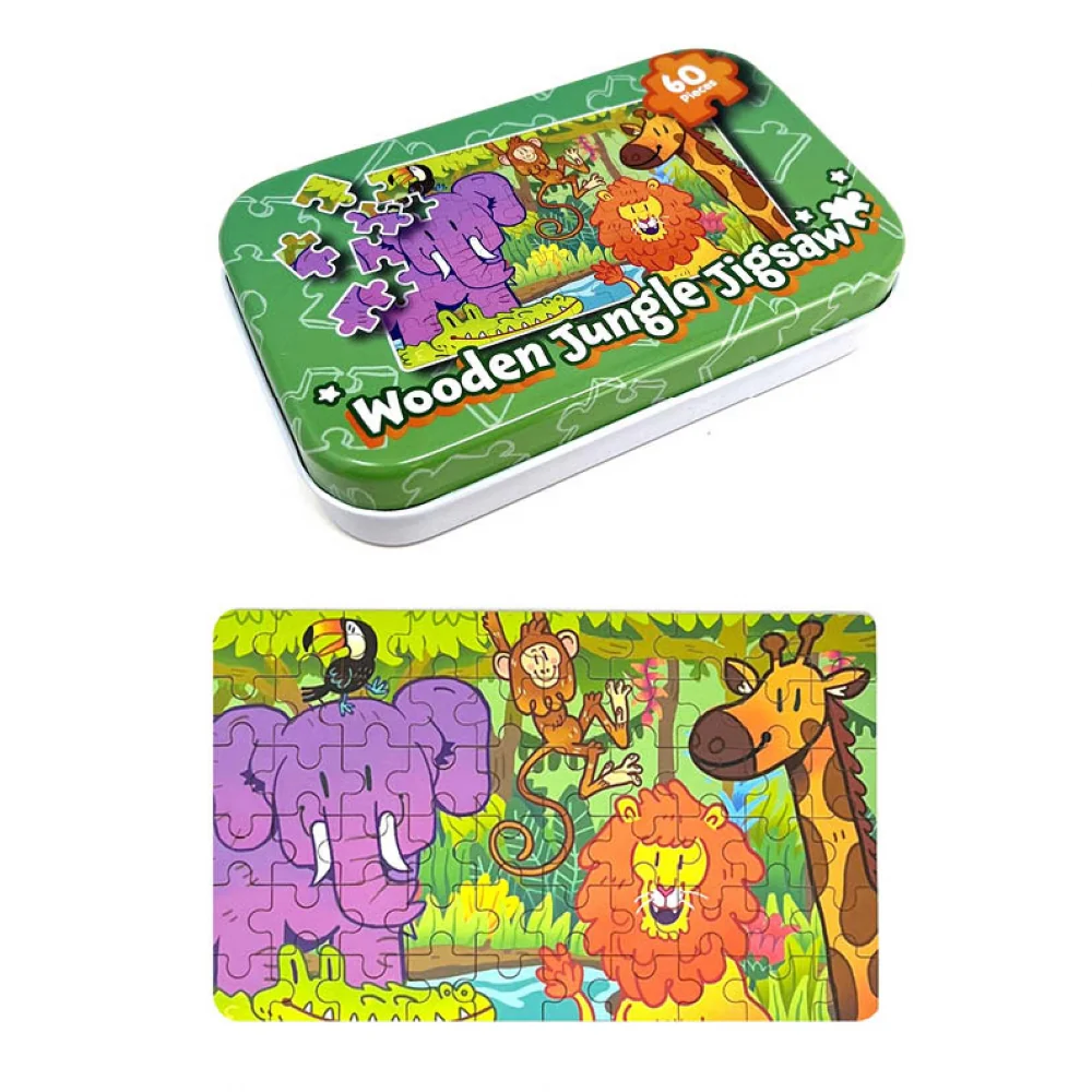 Wooden Jungle Jigsaw Puzzle in Tin