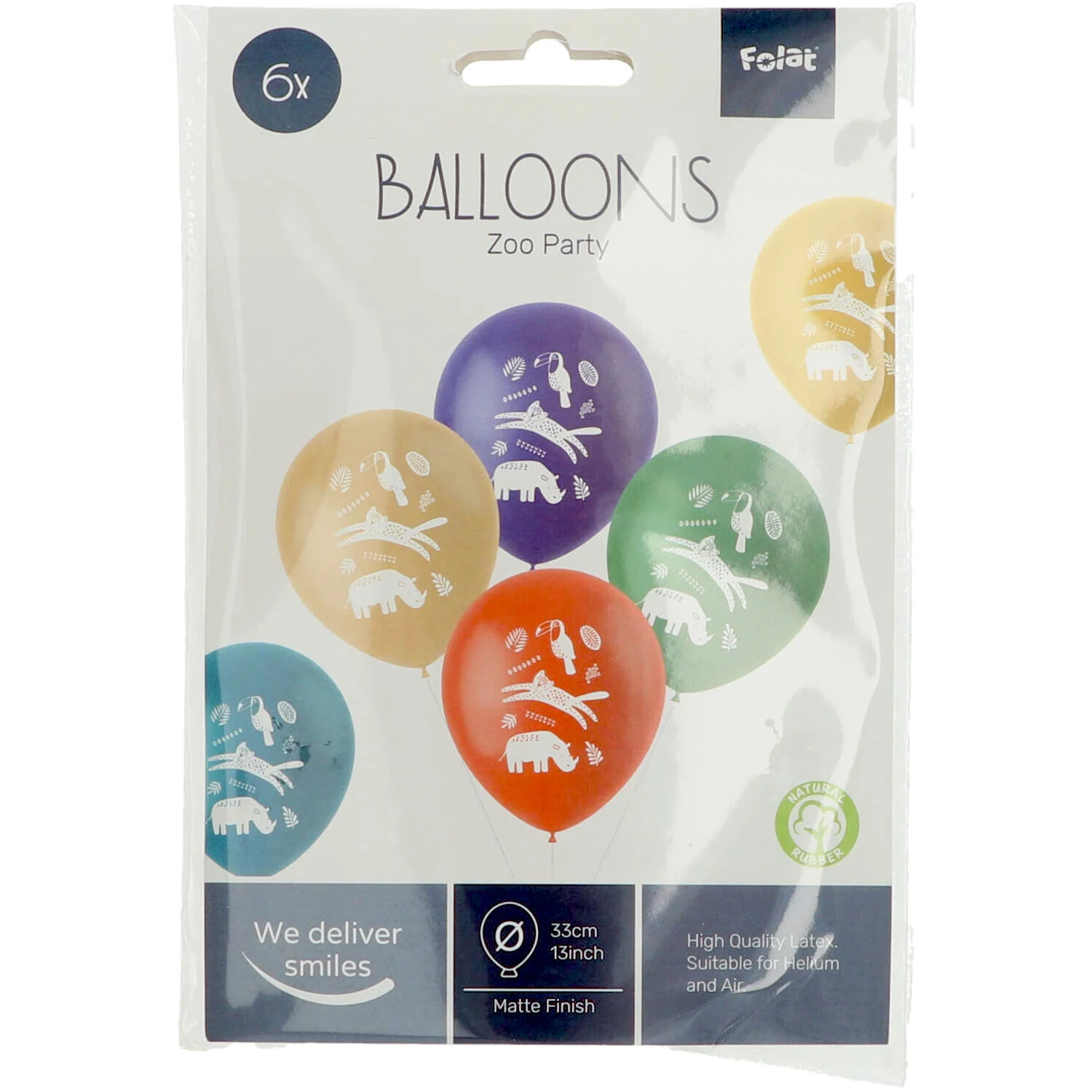 Zoo Party Latex Balloons 33 cm, 6 Pack - Image 2